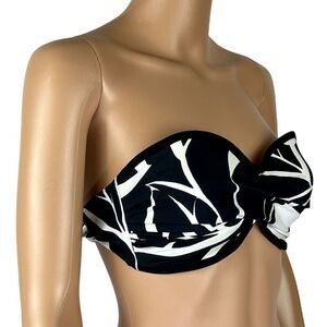 JAG Floral Swimsuit Bikini Top Small Black White Womens Bandeau Underwire New